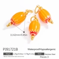 Orange striped oval beads set of 3 in stainless steel with 11.62mm diameter - 11.62mm / Orange Red Stripes (3PCS)