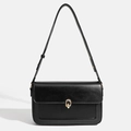 Minimalist black leather crossbody bag with vintage gold buckle and adjustable strap - Black