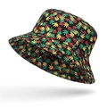 Unisex black sun bucket hat with colorful leaf print for summer beach and outdoor travel - One Size / Dense Colorful Maple Leaf