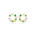 Elegant S925 silver floral hoop earrings with pearls, green gems and golden butterfly detail - Gold Style 16-Emerald Butterfly