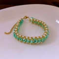 Bracelet ajustable tissé avec cristaux de zircon vert menthe et perles blanches - Style 79# Or Vert Perles Boîte