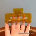 Minimalist amber translucent rectangular hair claw clip measuring 10cm for women - Square Jelly Coffee - Approx 10.5cm