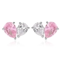Boucles d'oreilles cœur en argent avec zircons roses et blancs de taille poire - Boucles d'Oreilles Clous (Y141)
