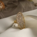 Luxe 18K gold plated spiral ring with pavé zircon pavé concentric oval design - Gold - Large Oval Spiral Style (13902)