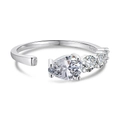 S925 sterling silver multilayer ring with heart and pear-shaped zircon stones - Pear-Shaped Bypass Open Style - White Gold