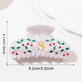 Pince à cheveux en acrylique marbré blanc avec motif cerise et lettre S dorée - Pince à Cheveux Cerise Strass Lettre S