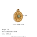 Oval sun pendant in 18K gold-plated stainless steel with green gemstone inlay - Sun Pendant