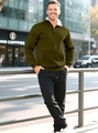 Set uomo con felpa in pile verde oliva a mezza zip e pantaloni sportivi neri alla moda - S / Verde Militare