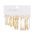 Fashion alloy earring set featuring gold hoops and pearl studs on a white display card - KC Gold Style (DZ-735)