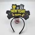 Detail of 2025 New Year headband with festive champagne bottle and gift box felt cutouts - Style 11-2025 Bottle & Glass