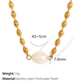 Collana in acciaio dorato con perla d'acqua dolce da 7,8 mm e dettagli delle misure - XL264 Perla d'acqua dolce / Collana Oro