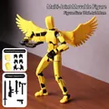 Yellow 3D printed articulated action figure with wings, black joints and weapon kit - Large Black Yellow With 5 Weapons 3 Hands 1 Wing