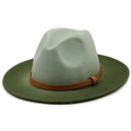 Detail of wool fedora hat with green color blocking and braided leather band - M (56-58cm) / Light Gray Green and Dark Green Style (01)