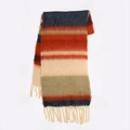 Écharpe rayée douce aspect cachemire avec blocs multicolores et pompons crème - Rayures Orange Rouge