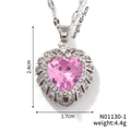 Silver necklace with a large pink heart-shaped stone and dimension specifications - Pink Gem/Silver Chain (N01130-1)