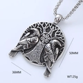 Vintage Nordic Viking raven amulet necklace with 50mm x 36mm round metallic pendant - Viking Raven Tree of Life Style (Style 6)