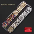 12-grid nail art kit featuring assorted pearls, rhinestones and studs in clear box - G-33 Style (Pearl Rhinestone Color Mixed Set)