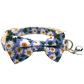 Purple daisy pattern pet collar with a cute bowknot and silver bell for cats and small dogs - Bowknot Style / Blue Large Flower Daisy