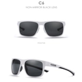 Detailed views of white sports sunglasses with non-mirror black lenses and side logo - C6-White Frame Black Lens