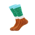 Polka dot and grid patterned crew socks set in blue green and brown color block style - One Size / Green & Brown