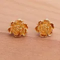 18k gold plated vintage flower and leaf stud earring finding, size 2cm x 1.7cm - Silver Fashion Flower Style (M60021)