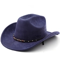 Classic navy blue suede cowboy hat with brown braided bead band on a white background - M (56-58cm) / Navy Blue