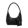 Fashionable black woven shoulder bag with matching coin purse in a sleek crescent shape - 23*7*19cm / Black