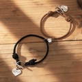 Magnetic couple bracelets with black and brown cords and heart infinity charms - Black Brown Braided - Infinity Heart Magnetic