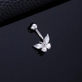 Polished silver belly button ring with a sparkling clear cubic zirconia butterfly pendant - Butterfly with Tassel Silver