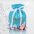 Blue Christmas gift bag with white ribbon drawstring and festive cartoon patterns - 24*32cm Sky Blue Color