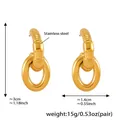Detailed view of bicolor C-shape gold stainless steel earrings with dimension guide lines - Gold Style F491
