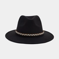 Détail d'un chapeau fedora noir avec une bande décorative en perles ethniques - M (56-58cm) / Style 11-Bande de Perles Ethniques Décor (AL-BNM9)