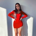 Red long sleeve bodycon mini dress with sparkling rhinestone tassel hemline detail - S / Red