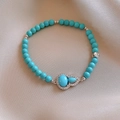 Vintage 18k gold plated bracelet featuring sky blue turquoise beads and zircon accents - Sky Blue Turquoise Hulu Style