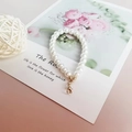 Detail shot of white faux pearl chain with gold lobster clasp on floral card - ABS Imitation Pearl / Gold Lobster Clasp