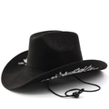 Cappello da cowboy nero in finto camoscio con ricami floreali e cordino regolabile - M (56-58cm) / Argento Nero