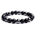Mens obsidian and hematite bracelet featuring matte black beads and silver accents - Matte Black Beads and Hematite Interspaced