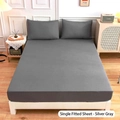 Solid silver grey fitted bed sheet with matching pillowcase in modern bedroom setting - Silver Grey