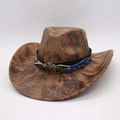 Western cowboy sun hat with USA eagle metal badge and brown tie-dye velvet texture - One Size / Khaki (Khaki + Rendering [Five-star wings])