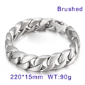 Pulsera de cadena cubana de 15mm en acero inoxidable 316L cepillado color plata mate - Color Acero Cepillado (KB25515-D)