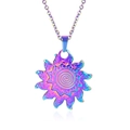 Rainbow gradient sun pendant necklace with spiral center and flame rays in titanium steel - Rainbow Color Pendant Necklace