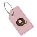 Pink PU leather luggage tag featuring a gold letter Q with metal wire loop - Letter Q