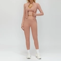 Ensemble de yoga sans couture rose poudré avec veste zippée et legging taille haute - S / Haut Et Bas / Ensemble 3 Pièces (Soutien-Gorge+Pantalon+Veste) / Rose Rétro