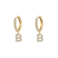 Elegant gold letter B hoop earrings featuring sparkling pavé crystals for women - Letter B / Gold