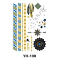 Metallic gold and blue boho temporary tattoos with mandala and feather designs (Style YH-108) - Feather Compass and Geometric Mandala (YH-108)