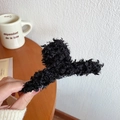 Large black plush claw clip for women made of fuzzy teddy fur fabric in autumn style - Black Lamb Wool Plush Hair Claw