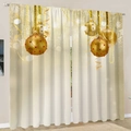 2-piece gold Christmas curtains featuring decorative holiday baubles and ribbons - Golden Festive Christmas Ball