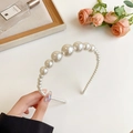 Elegant wide headband featuring gradient imitation pearls on a white velvet sponge base - Large Pearl Style / White