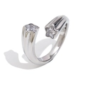 Anello aperto argento con doppi zirconi a stella su fascia in acciaio inossidabile - Color Acciaio