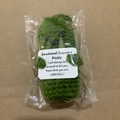 Handmade crochet positive pickle doll with encouragement card in clear packaging - Classic Green Pickle
